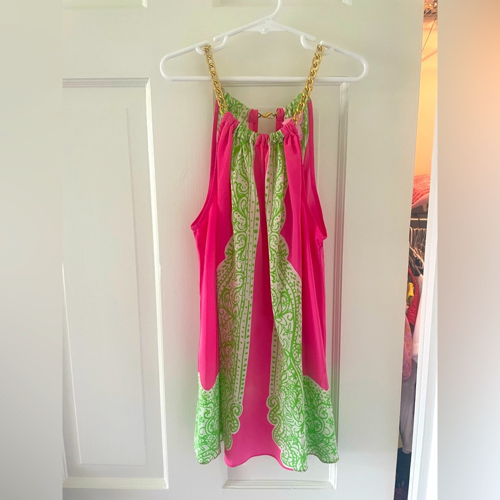 Lily Pulitzer Pink and Green Tank with Gold Chain